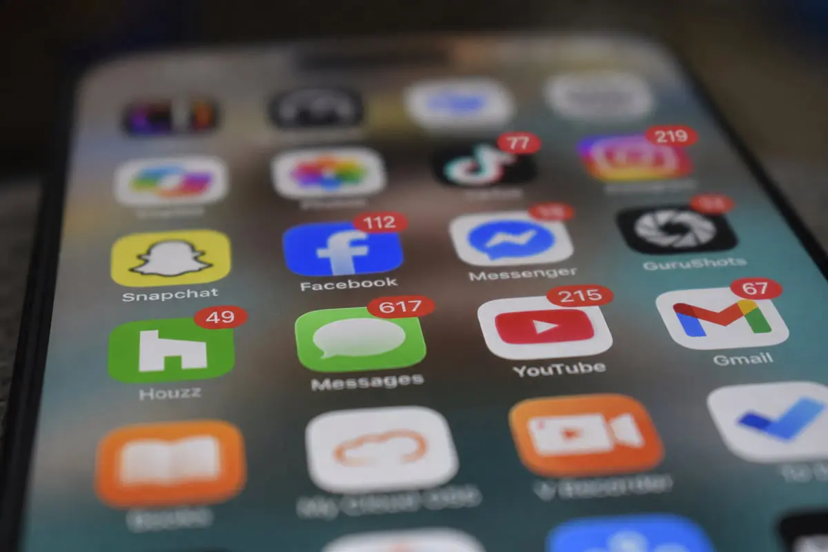 Phone home screen with social and video apps